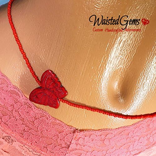 Red Butterfly Waist beads, Blue Waist beads, body chain, body Jewelry, belly ring with chain, belly chain, Blue Bikini, Gifts for her, Kwanza, African Waist Beads,