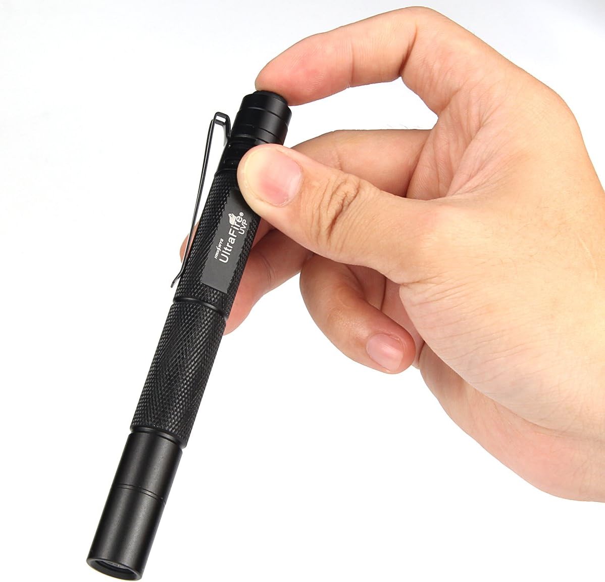 UltraFire Pocket-Sized UV Pen Flashlight Black Light - Super Bright Mini 385nm - 395nm Ultraviolet LED Detector for Dog or Cat Urine on carpet, Pet Stain & Bed Bug, Powered By 2AAA - - 