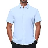 BEILU Men's Stain Shield Short Sleeve Slim Fit Formal Dress Shirts Business Casual Button Down Shirts