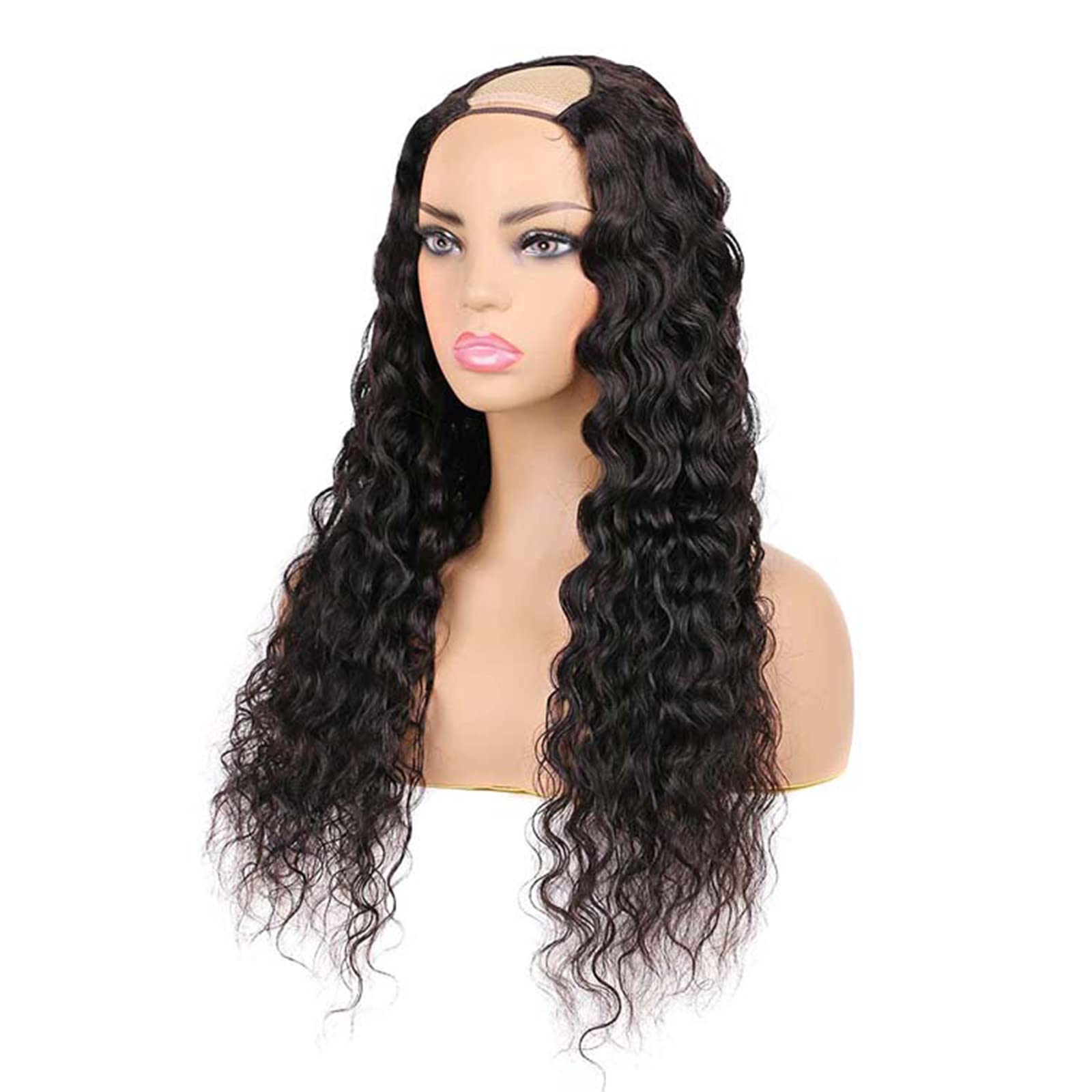 Luovce U Part Wig Human Hair Wigs Water Wave Half Wigs for Black Women Brazilian Hair Gluessless Wigs 12 inches Natual Colour