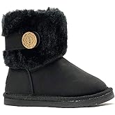 REDVOLUTION Kids Boots Toddler Girls Cute 2 Buttons || Rhinestone Faux Fur Suede Knitting Shoe