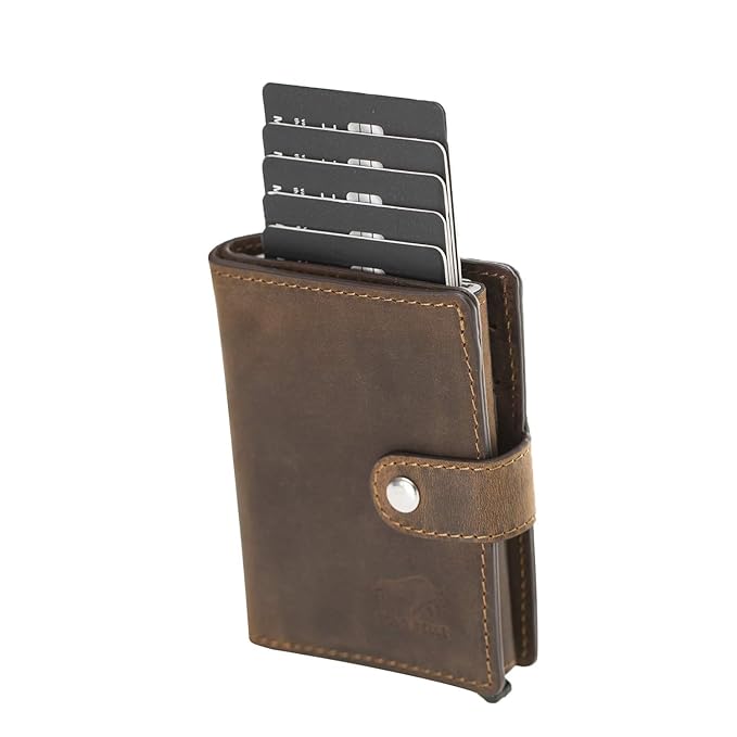 Solo Pelle Slim Wallet für 15 Karten + Geldscheine + Kleingeld geeignet | Kreditkartenetui Kartenetui Geldbörse mit RFID aus echtem Leder Q-Wallet (Vintage Braun + Kleingeldfach)