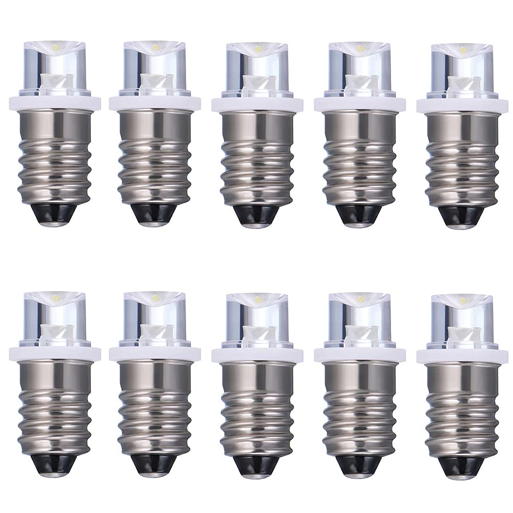 GutReise 10pcs E10 Screw Flood Led Lamps +10pcs E10 Base,24V Cold White Led Bulb Light (24V, Cold White)