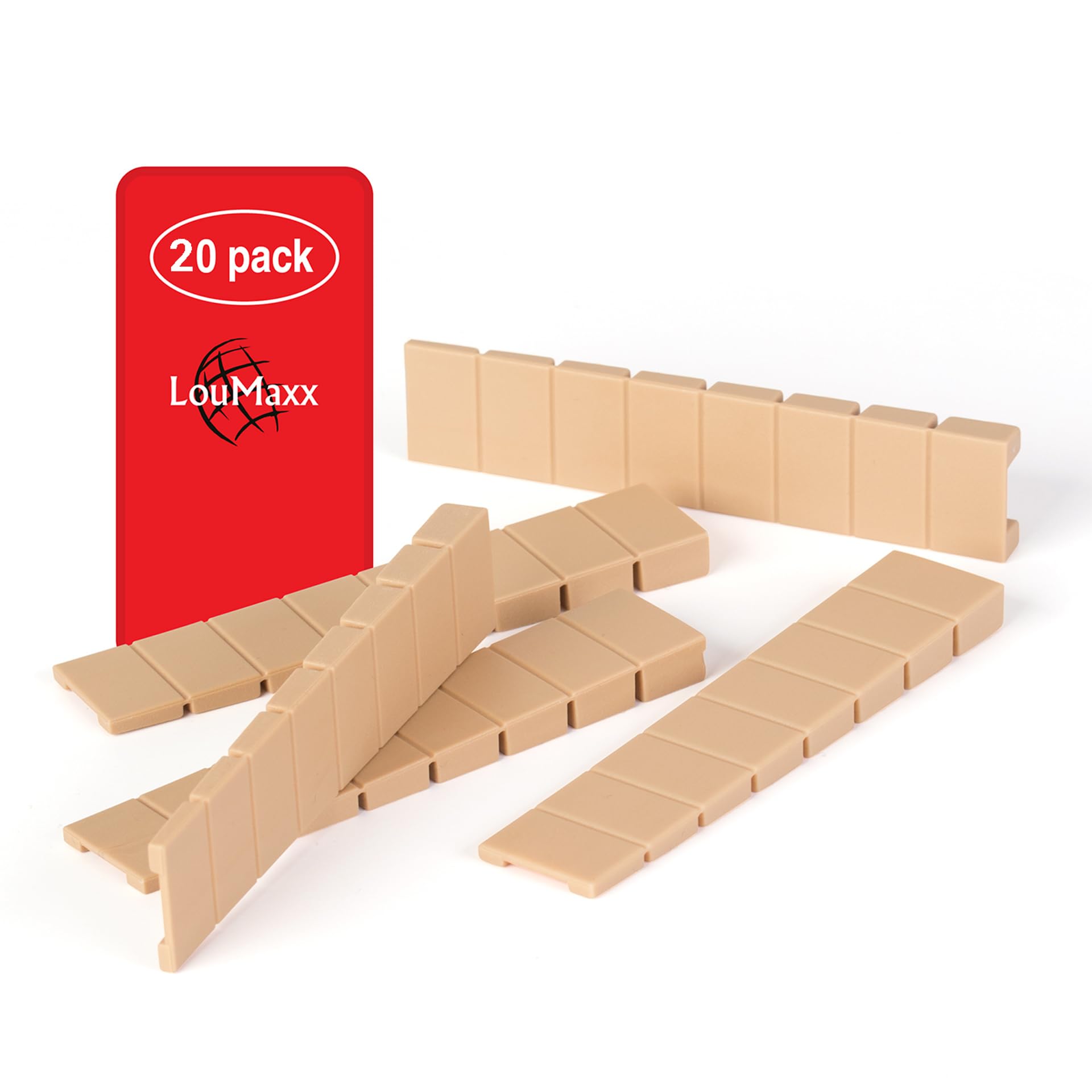 LouMaxx Furniture Levelling Wedges Set of 20 - Furniture Wedges 8 x 20 x 100 mm in Beige - Plastic Wedges with Integrated Predetermined Breaking Points - Levelling Wedges