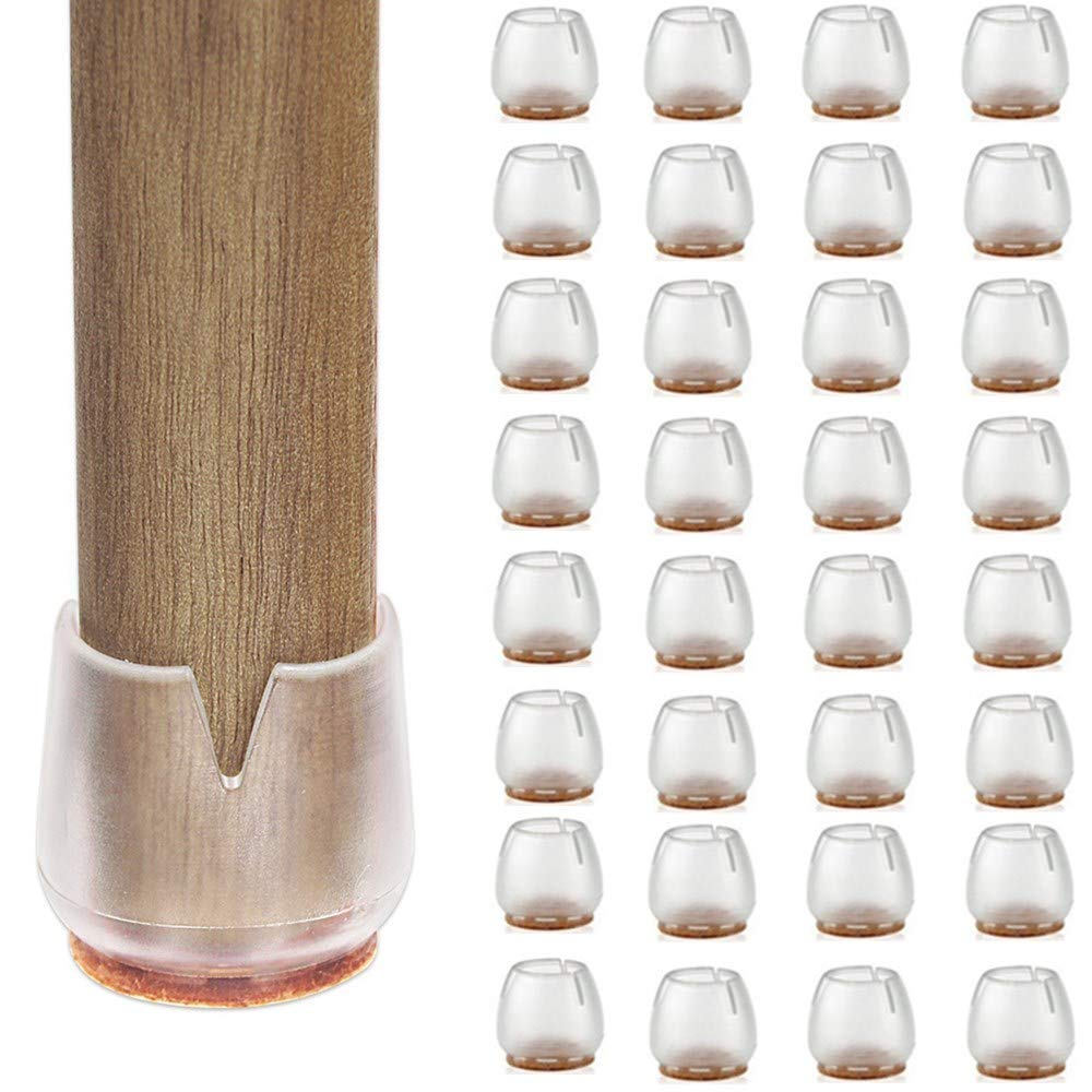 CHBKT 32 pieces chair leg caps, furniture table covers, suitable for round legs 17-21 mm, anti-scratch foot pads, non-slip felt pads, round silicone wood floor protection set