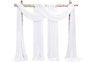 Wedding Arch Draping Fabric, 2 Panels 28" x 20ft White Chiffon Drapes for Ceremony Decorations, Sheer Backdrop Curtains for R