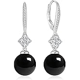 Oskani Women Pearl Earrings 925 Sterling Silver Leverback Dangle Drop Earrings 5A Cubic Zirconia Dainty Pearl Jewelry Valentine's Day Anniversary Mother's Day Birthday Gifts for Her