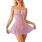 Tidouk Babydoll Lingerie Dress for Women - Strap Chemise & Boudoir Outfits - Sexy Lace Night Gowns Sleeveless