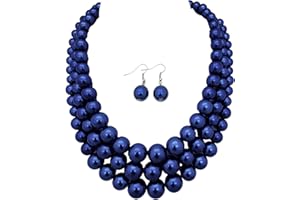FASHION 21 Women's Faux Pearl Three Multi-Strand Statement Necklace and Earrings Set