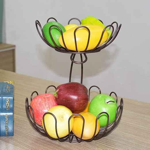 NMBC Canasta de Frutas de 2 Niveles Canasta de Frutas de Metal para