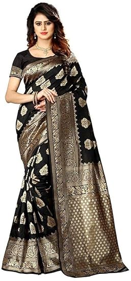 Shoppershopee Kanjivaram Banarasi Silk Saree Black (Set of 2)