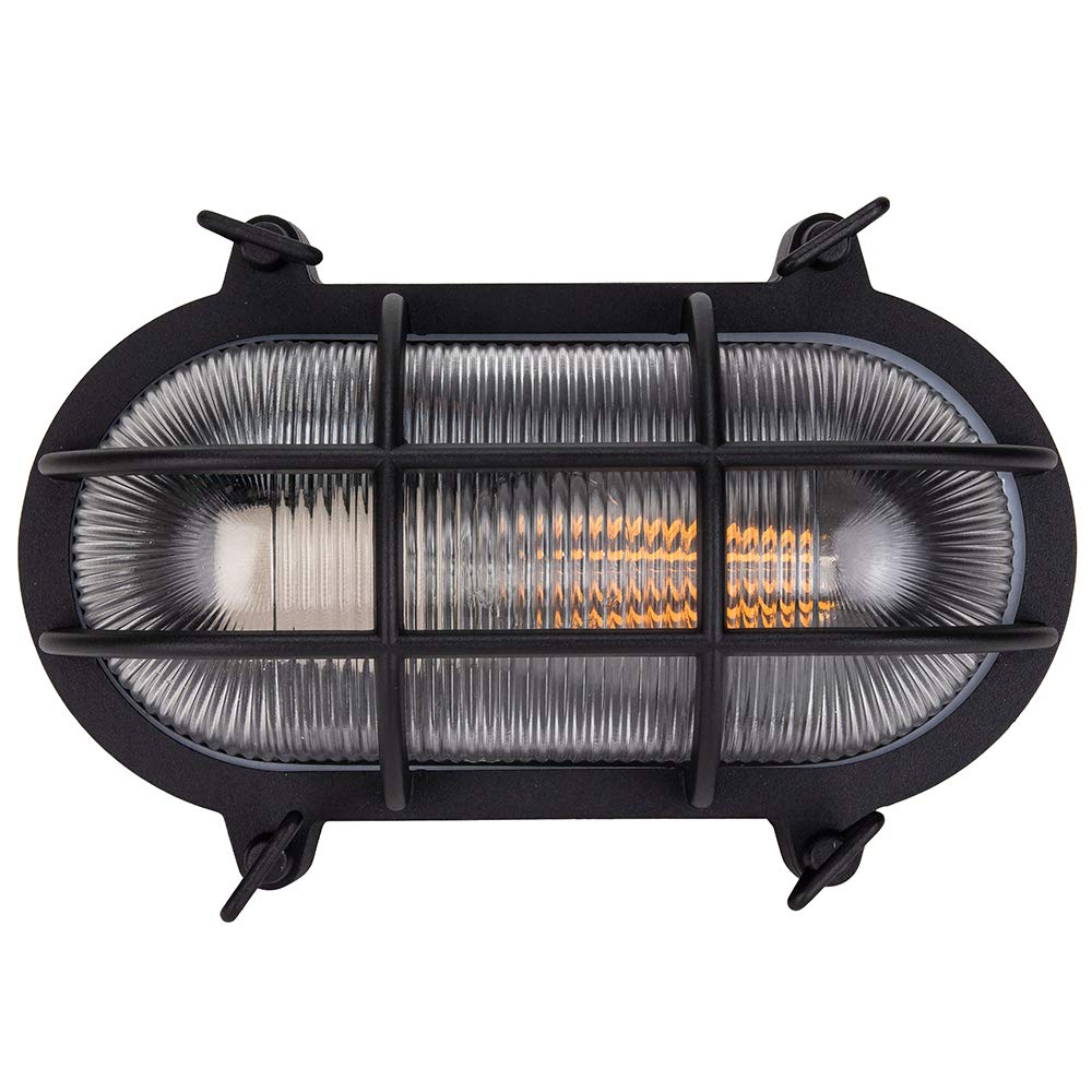 Happy Homewares Industrial Nautical Marine Style Matt Black Cast Aluminium Outdoor Bulkhead Wall or Ceiling Light | IP54 Rated | 1 x 60w E27 | Vertical or Horizontal