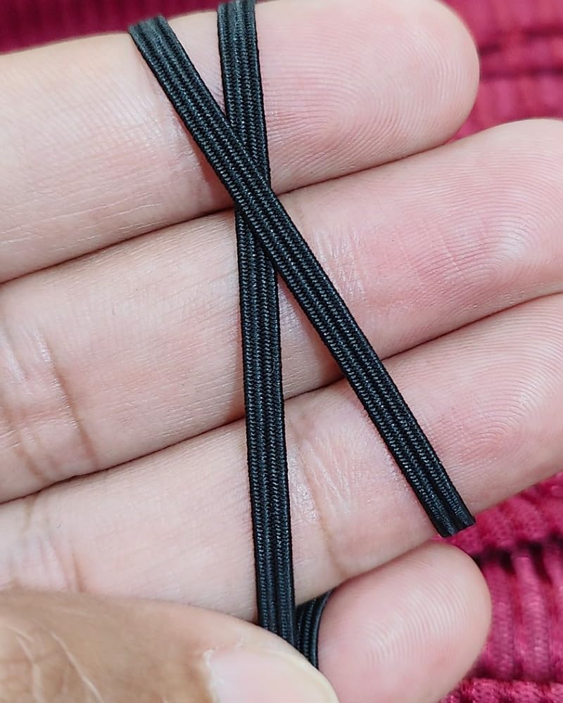 Noshad® Black, 3mm - 1/8" Flat Elastic Band Cord for Sewing, Dressmaking, Haberdashery and Clothing DIY Arts and Crafts Accessory, Material, Supplies (10Meter - 11Yard)