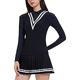 Women's 2 Piece Tennis Skirt Set Long Sleeve, Preppy Polo Top & Pleated Skorts, Fall Winter Athletic Outfits for Pickleball