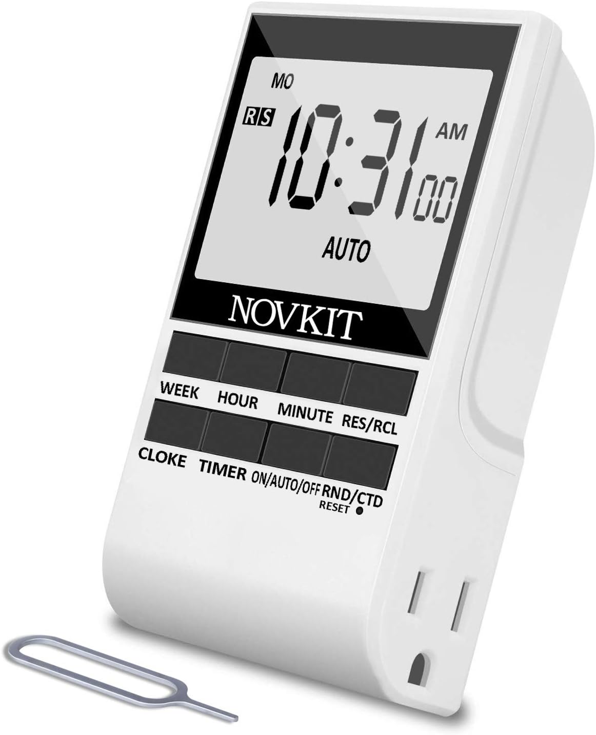 Light Timer Plug Programmable Indoor with Dual Sided Outlet, Countdown and Anti-theft Random Mode (15A / 1800W)