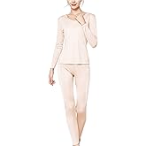 METWAY Women's Silk Long Johns V-Neck Pure Silk Thermal Underwear Sets for Winter Base Layer