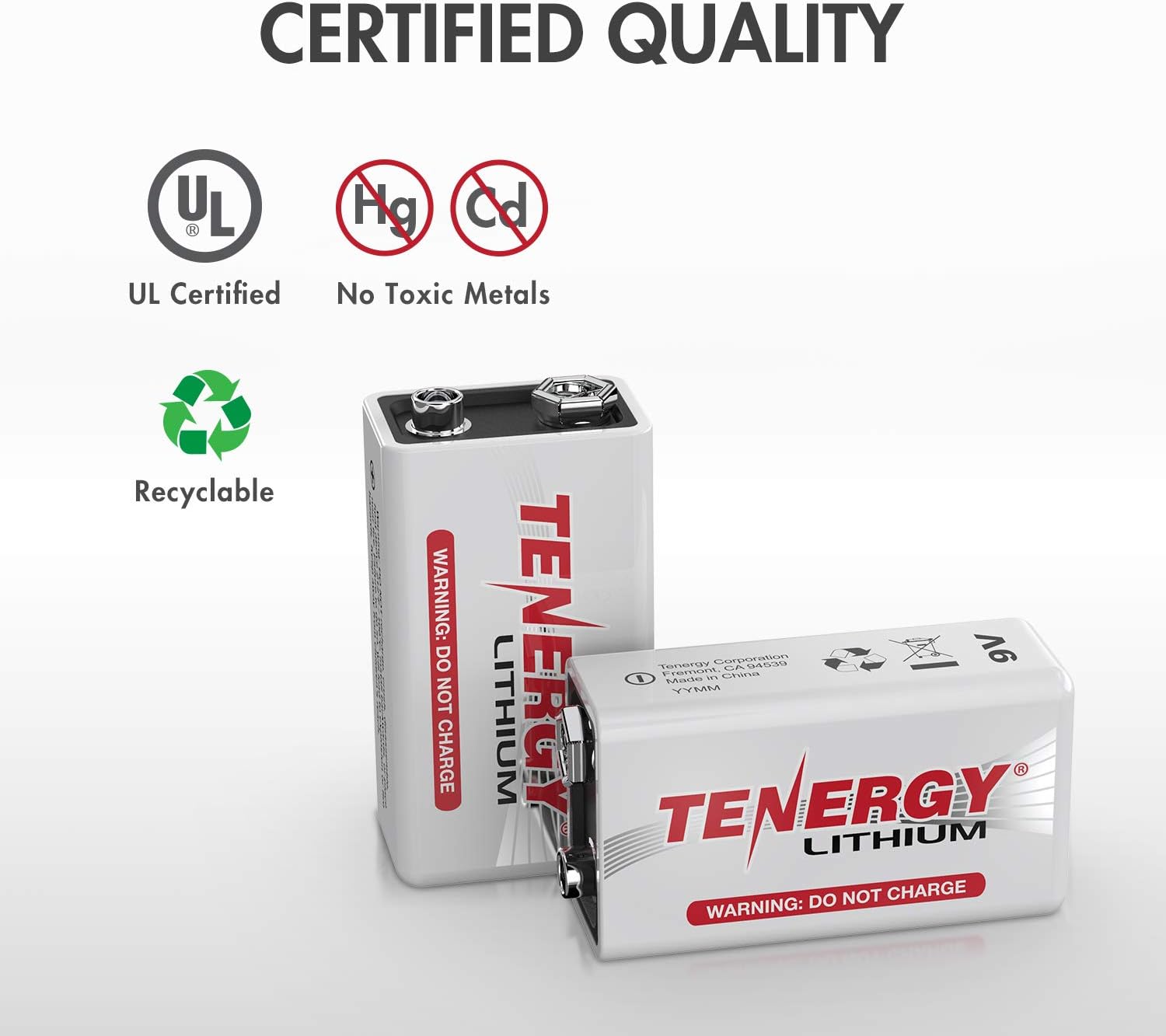 Tenergy 9V Lithium Batteries, 1200mah Non-Rechargeable Batteries,10 Years Shelf Life Lithium 9 Volt Batteries - 2 Pack: Home Audio & Theater