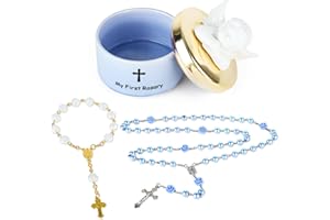 My First Blue Rosary with Keepsake Box, Catholic Baptism Gifts for Baby Boy Communion Rosary with Box Baby Shower Rosary Bead