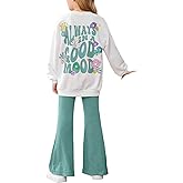 SweatyRocks Girl's 2 Piece Outfits Letter Graphic Drop Shoulder Sweatshirt and Flared Pants Set