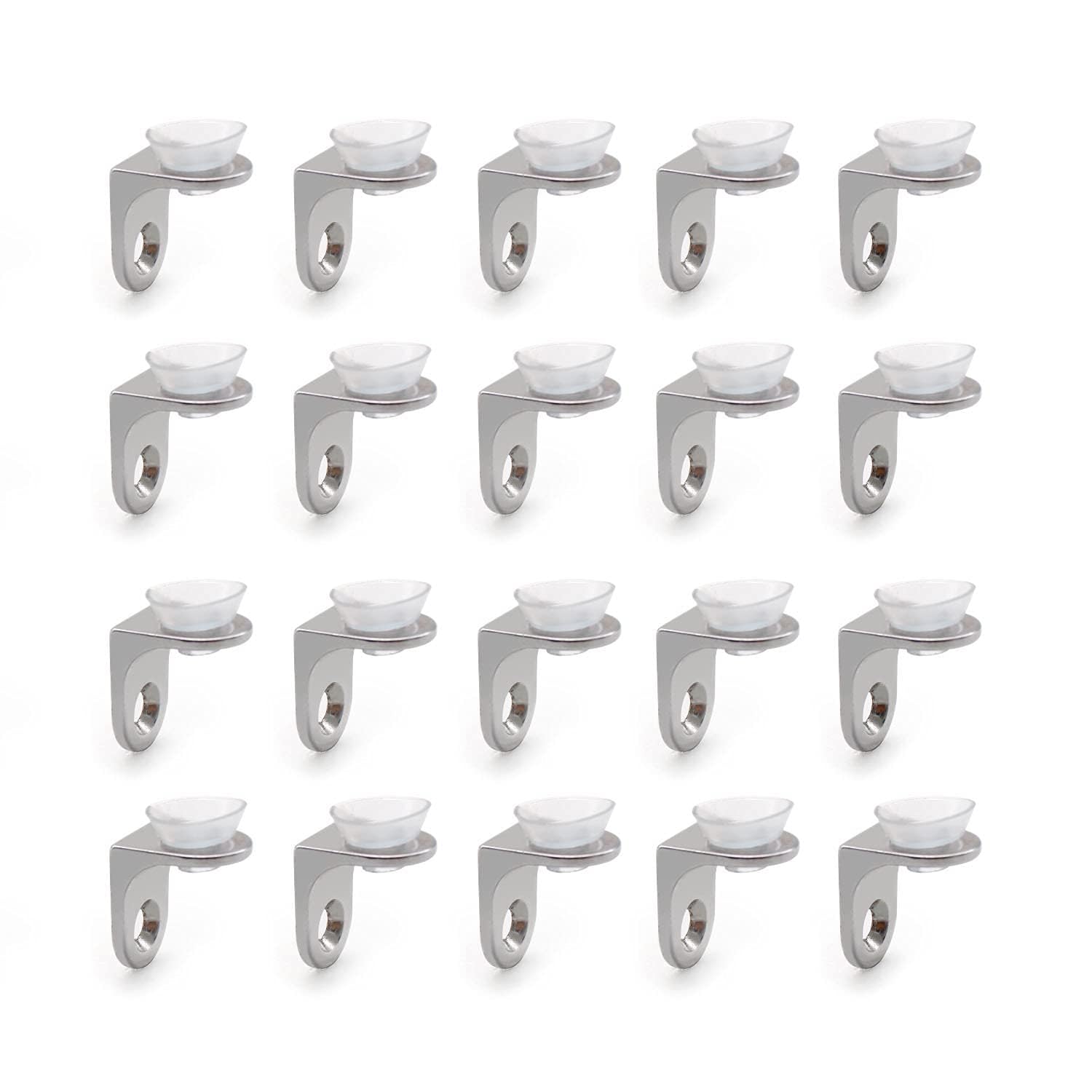 Artisan-SH 20 Pcs Right Angle Fixing Bracket Glass Shelf Bracket Base Bracket with Suction Cup Anti- Scratch Simple Installation(Silver with Screws)