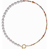 Wellike Colorful Beaded Necklaces For Women Pearl Choker Necklace 18k Gold Plated Dainty Handmade Summer Trendy Jewelry
