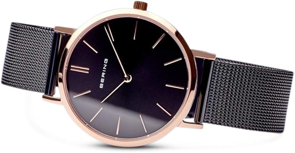 BERING Women Analog Quartz Classic Collection Watch with stainless steel Strap and Sapphire Crystal 14134-166, Black/Rose Gold, 34 (EU) - Image 5