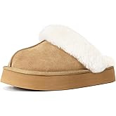 OOW Fuzzy Platform Slippers for Women - Women's Casual Winter House Slippers - Brown, Faux Fur & Shearling Blend - Women's Size