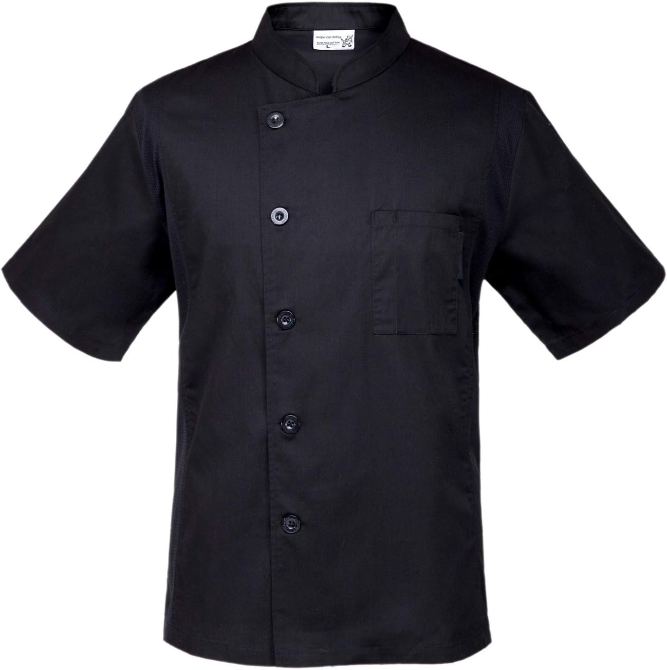 Summer Men's Short Sleeve Chef Coat Jackets Single-Breasted with Breathable Mesh Side Work Uniform