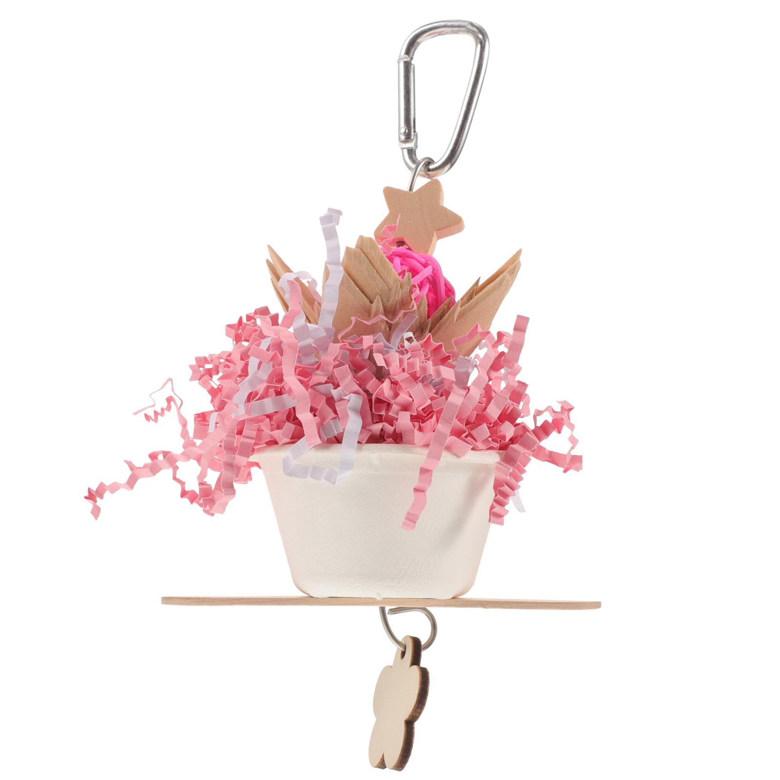 Pink Parrot Chewing Hanging Toy, Bouquet Shredding Toy for Training, Teething & Boredom Relief, Paper Material Bird Cage Accessory for Small & Medium-Sized Birds