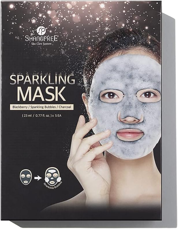 SHANGPREE Sparkling Mask (5 masks), Premium Korean Skin Care, Charcoal, Blackberry, Carbonated Bubbles, Detox