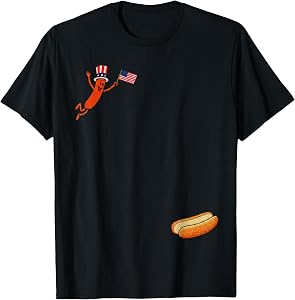 Hotdog Freedom Dive Funny Uncle Sam Hot Dog Jumping Into Bun T-Shirt