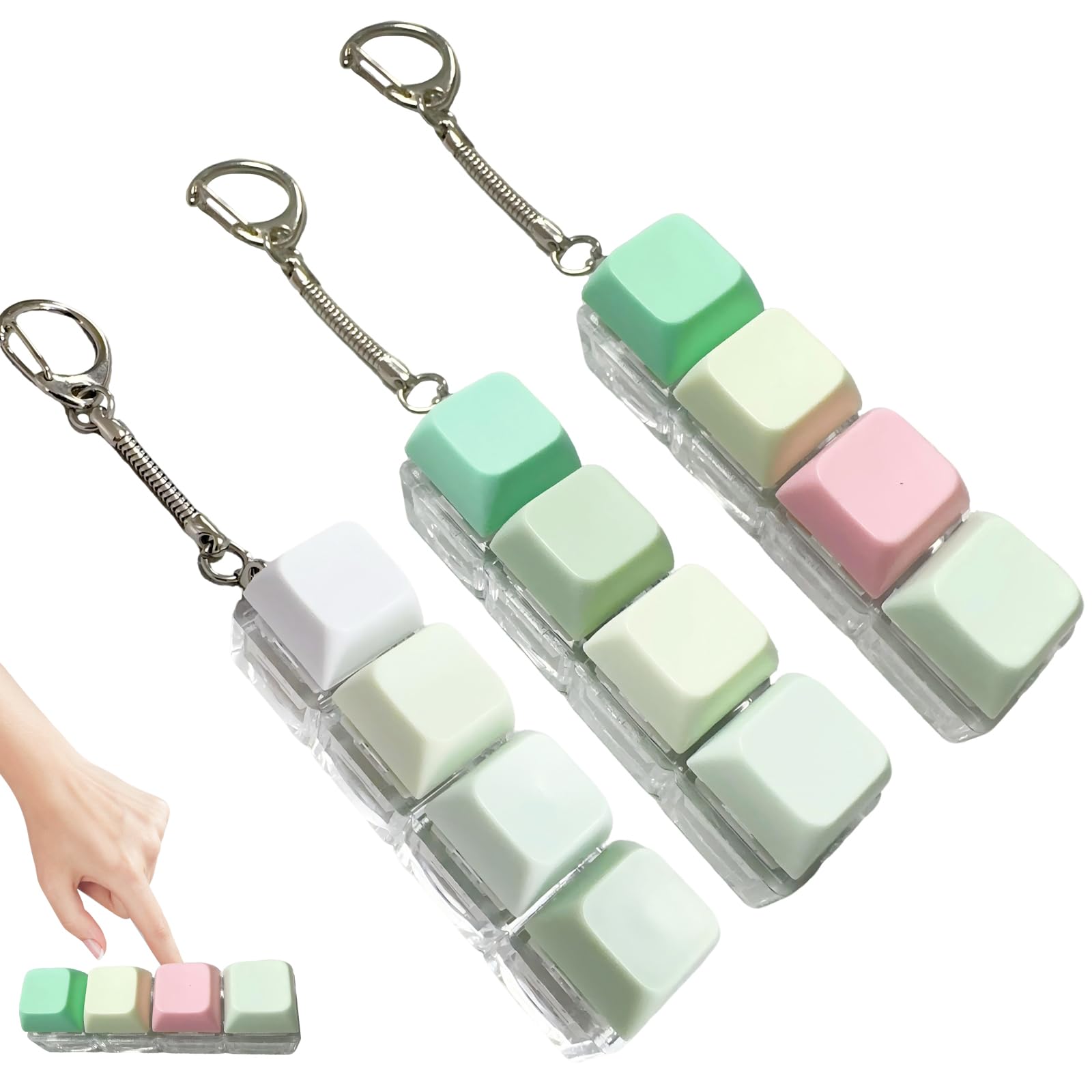 3-Pack Keyboard Fidget Toy, 4-Button Fidget Keyboard Keychain, Fidget Keychain, Portable Fidget Relief Fidget Toys for Adults & Kids, Fidget Clicker for Anxiety Relief, Clicky Fidget Toy (Aqua)