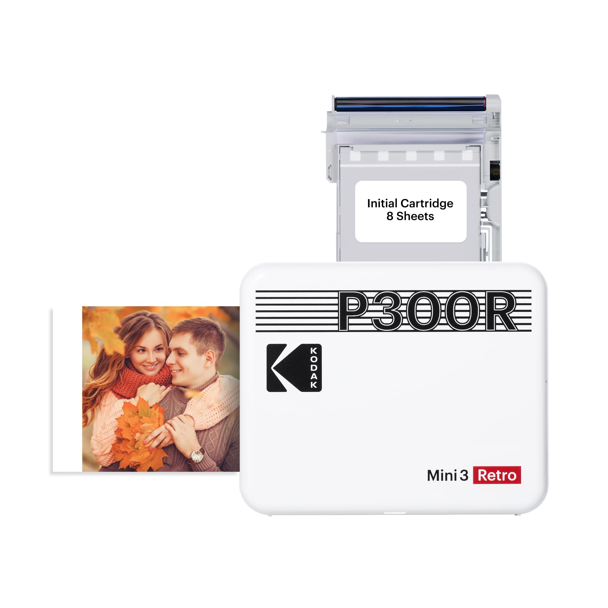 KODAK Mini 3 Retro 4PASS Portable Photo Printer (3x3") + 8 Sheets, White