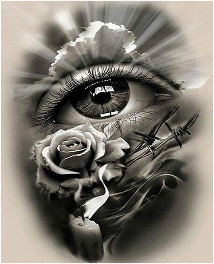 Outeck Diamond Painting Kits for Adults – 5D DIY Round Diamond Number Kits - Black White Eye - Crystal Rhinestone Diamond Embroidery Paintings Pictures Arts Craft for Home Wall Decor