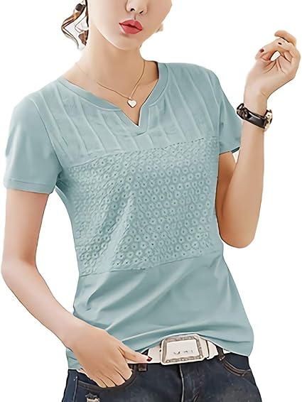 Amazon Co Jp ル セリジエ 半袖 カットソー レディース 花 柄 きれいめ シンプル Tシャツ Vネック ライン オフィス カジュアル 10 ミントl ベビー マタニティ