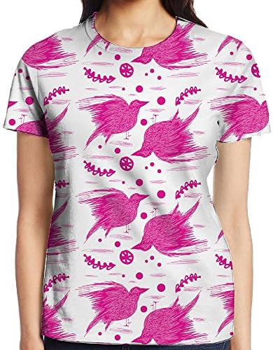 MEI WUD Pink Crow Funny Unique Design Full Print T-Shirt Fashion Quick Short Sleeve Tee Shirt Sports Shirts For Womens