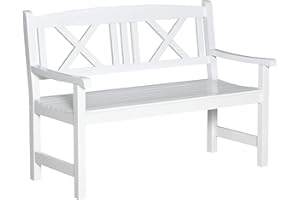 Outsunny 2-Seater Wooden Garden Bench, 4FT Outdoor Patio Loveseat with Unique X-Shape Back for Yard, Lawn, Porch, White