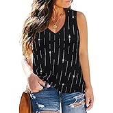 CARCOS Plus Size Tank Tops for Women V Neck Sleeveless T Shirts Solid/Tie Dye/Floral Camisole Casual Tanks for Summer XL-5XL