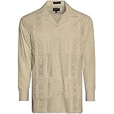 OmegaTux Men's Cuban Guayabera Long Sleeve Shirts Wedding Cigar Beach Bartender Casual