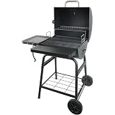Grill Boss Charcoal Barrel Grill, Adjustable Cast-Iron Grate, Black, 23-In | Large Cooking Area with Warming Rack, Side Prep Shelf, Bottom Storage Shelf, Wheels for Mobility, Painted Steel Lid
