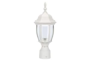 LIT-PaTH Outdoor Post Light Pole Lantern Lighting Fixture with One E26 Base Max 100W, Aluminum Housing Plus Glass, Matte White Finish