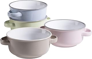 MÄSER 931611 Serie Maila Buntes Suppentassen Set für 4 Personen aus Keramik im Emaille Look, Suppenschüsseln mit Henkel in Vintage Design, Steinzeug