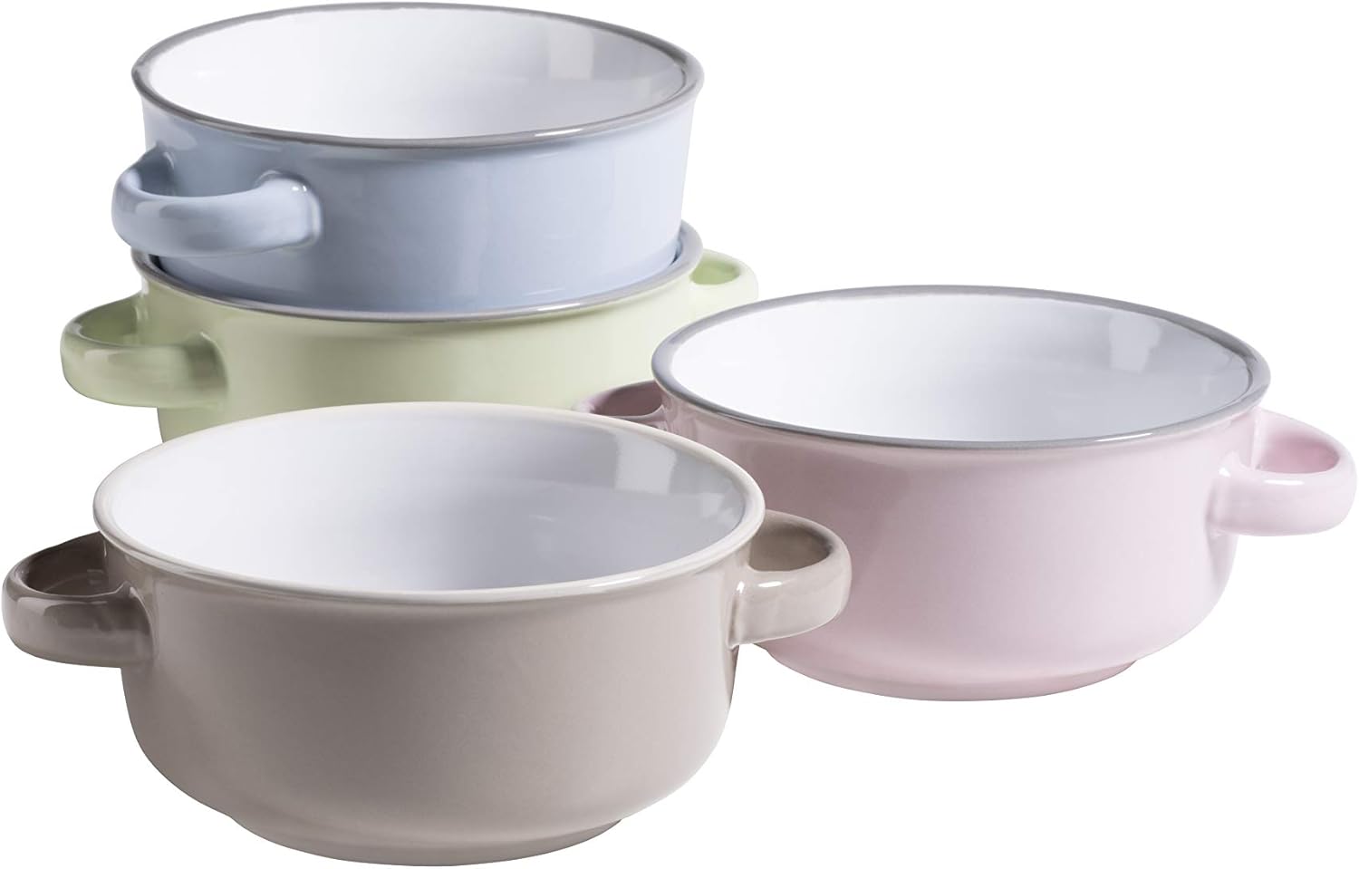 MÄSER 931611 Serie Maila Buntes Suppentassen Set für 4 Personen aus Keramik im Emaille Look, Suppenschüsseln mit Henkel in Vintage Design, Steinzeug