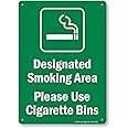 SmartSign "Designated Smoking Area, Please Use Cigarette Bins" Sign | 10" x 14" Plastic
