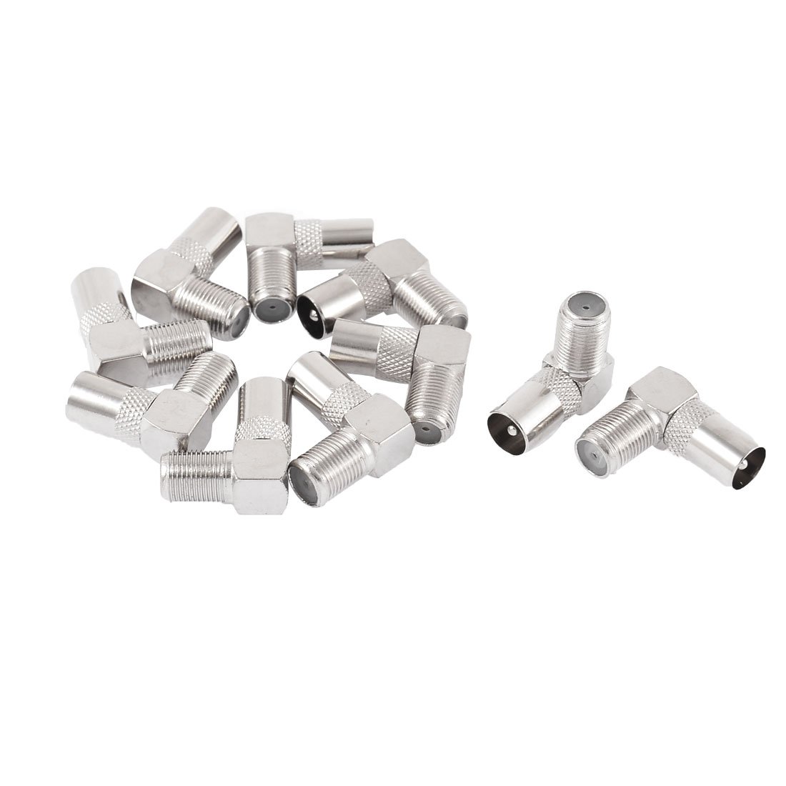 sourcing map 10pcs Right Angle F Type Female To TV PAL Male RF Adapter Coupler Coaxial Connector