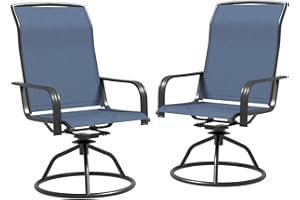 JMGJOY Patio Swivel Chair Set of 2, Outdoor High Back Textilene Dining Chairs – 360° Rotating & 15° Reclining, All-Weather Metal Frame for Garden, Deck, Poolside (Blue, 2-Piece)
