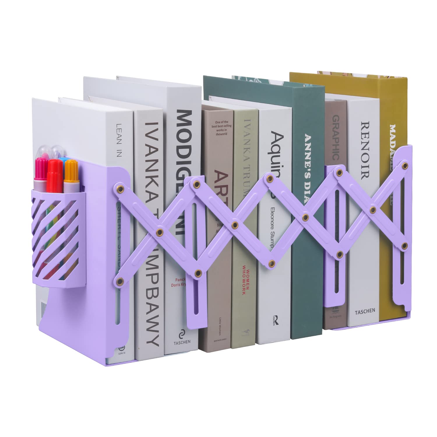 Expandable Metal Bookends, MSDADA Adjustable Book Ends Heavy Duty Book Holder Desktop Book Stand Non-Skid Desk Organizer for Kids Student Home Office School Bookshelf Book Storage(Purple)