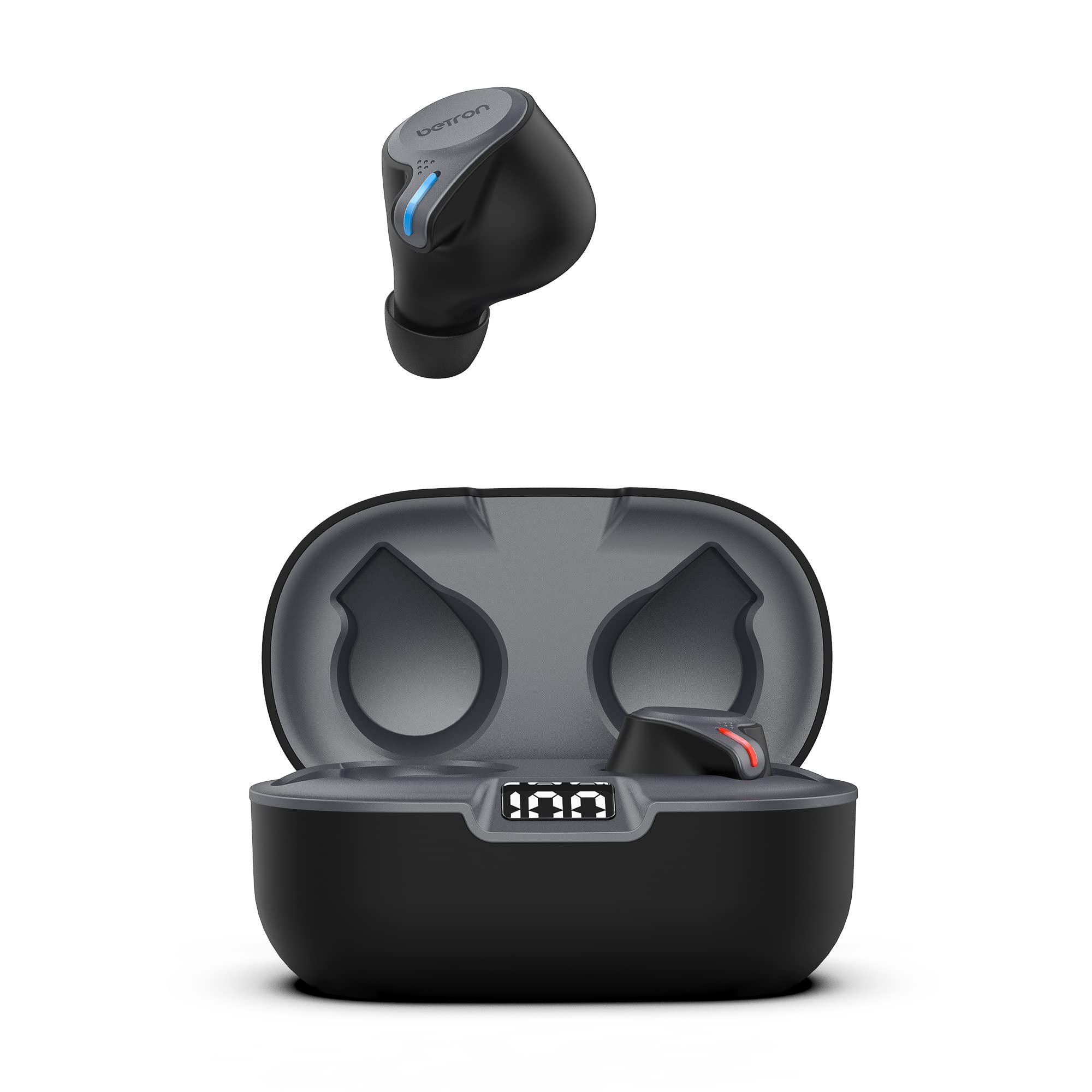 Betron HTN60 Wireless Earbuds with Microphone, Bluetooth 5.0 In-Ear Headphones, IPX5 Waterproof for Sports, Deep Bass Sound, Black