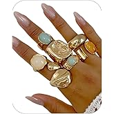 ZMJK Vintage Chunky Gold Statement Rings Set for Women Colorful Acrylic Stone Stackable Knuckle Rings Unique Thick Dome Geometric Non Tarnish Ring Pack