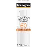 Neutrogena Clear Face Serum Sunscreen with Green Tea, Broad Spectrum SPF 60, Non-Comedogenic Face Sunscreen for Lightweight U